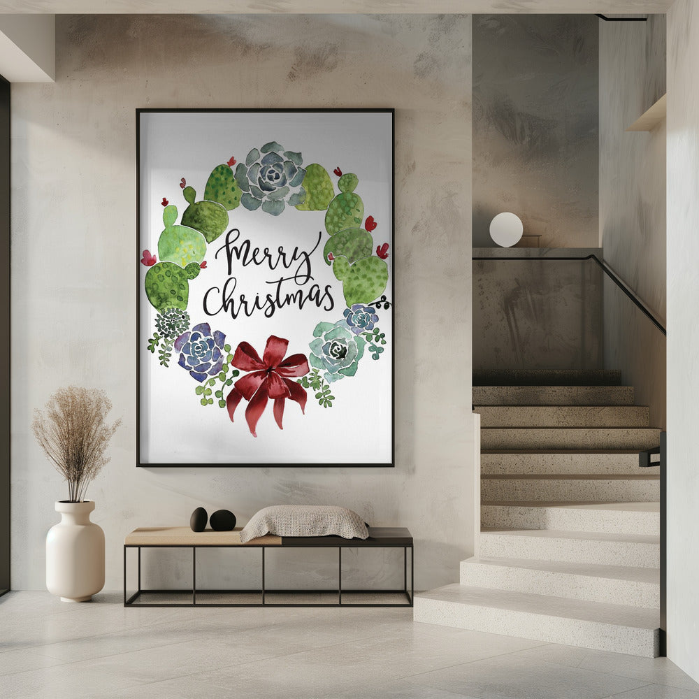 Décoration murale Couronne de Noël cactus et plantes grasses joyeux Noël