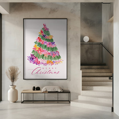 Impression sur toile Arbre de Noël floral rose