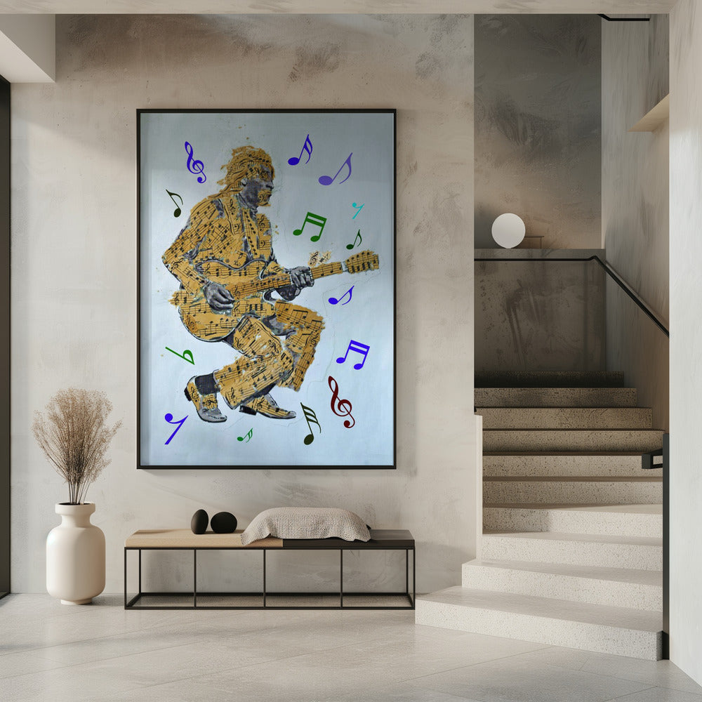 Impression sur toile Guitariste Notes de musique Art mural