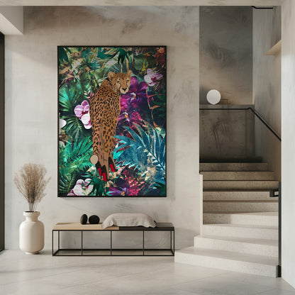 Décoration murale Jungle tropicale et florale - Guépard à talons