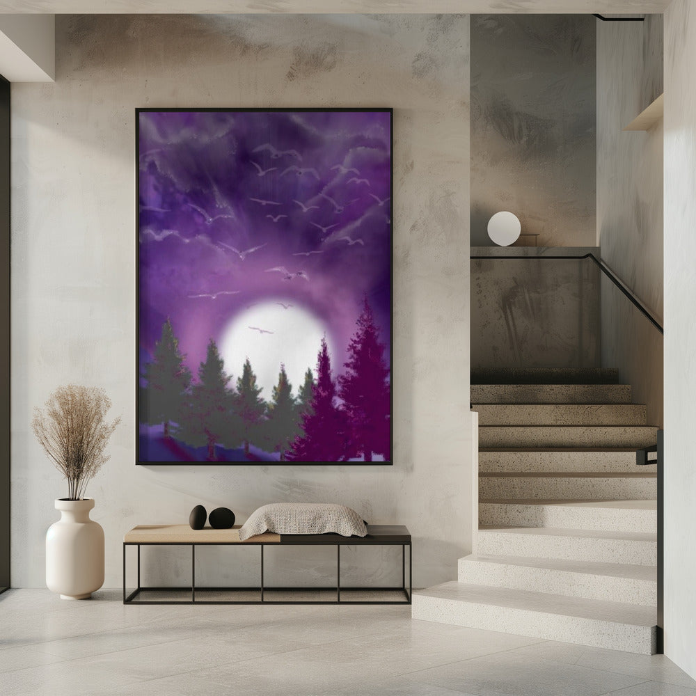 Décoration murale LUNE DANS UN CIEL VIOLET Impression sur toile