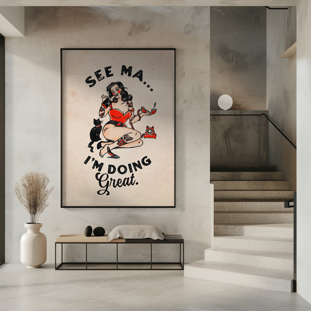 Décoration murale Affiche See Ma Drôle de Pin-up Vintage et Chat
