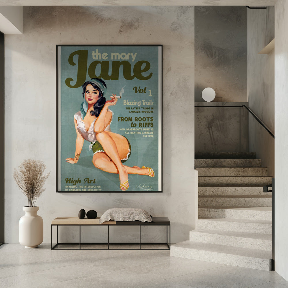 Art mural Mary Jane Rétro Vintage Pin-up Cannabis Art