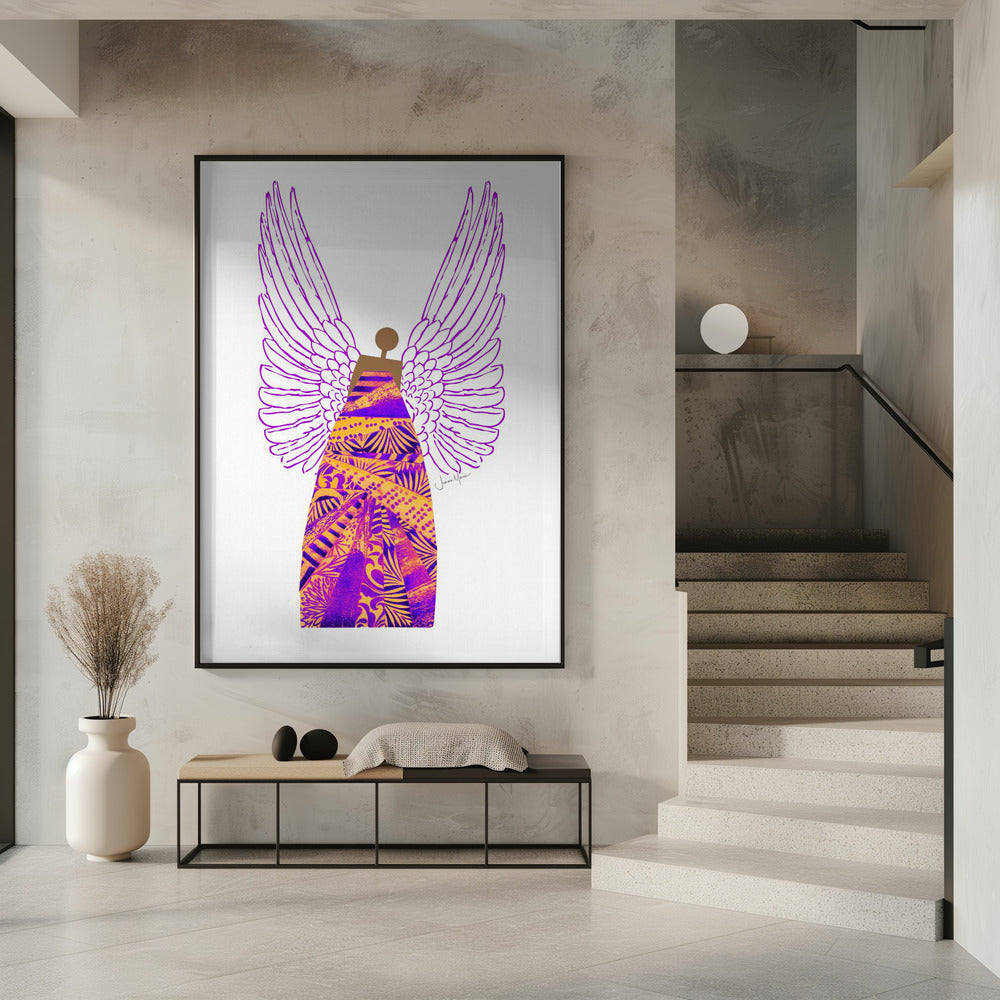 Tableau mural Ange en violet et orange sur toile