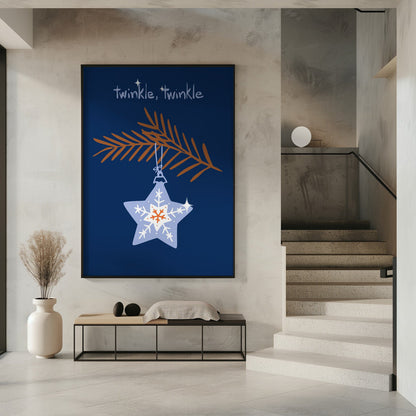 Décoration murale Étoile de Noël bleue scintillante et joyeuse - Impression sur toile
