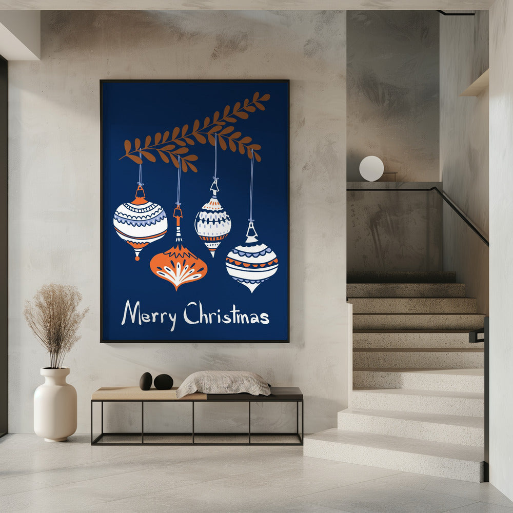 Art mural Petites boules de Noël bleues et joyeuses Tableau sur toile