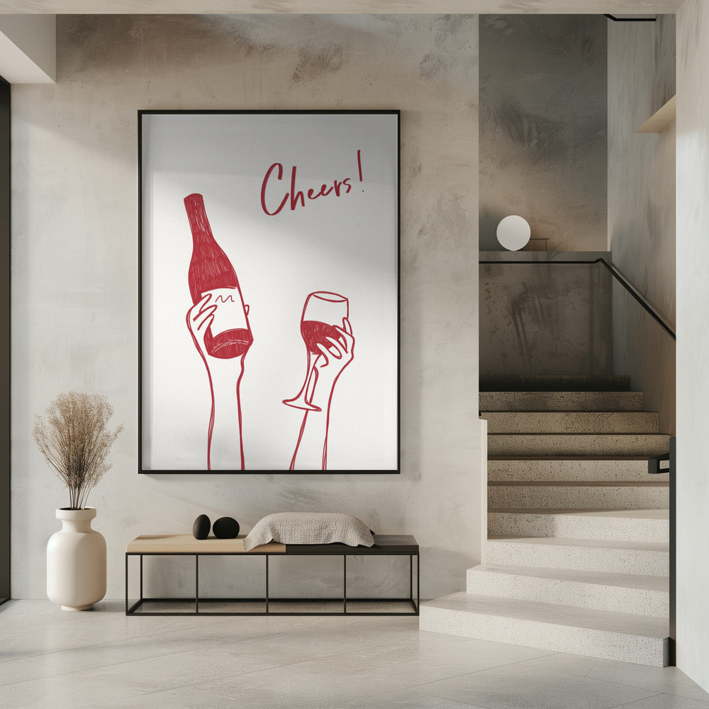 Décoration murale Illustration et texte « Cheers » (noir et blanc)