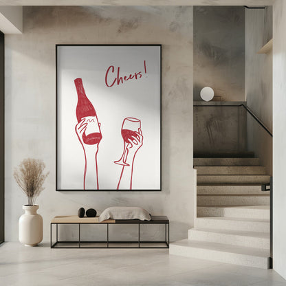 Décoration murale Illustration et texte « Cheers » (noir et blanc)