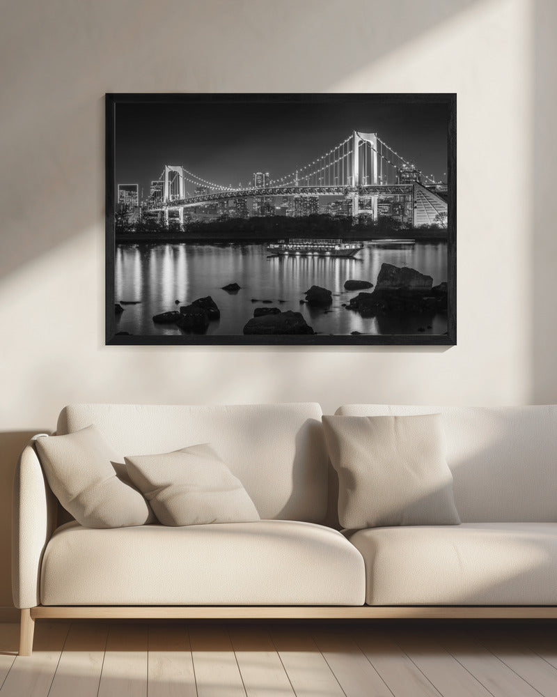 Décoration murale Magnifique pont arc-en-ciel avec la skyline de Tokyo en soirée - monochrome