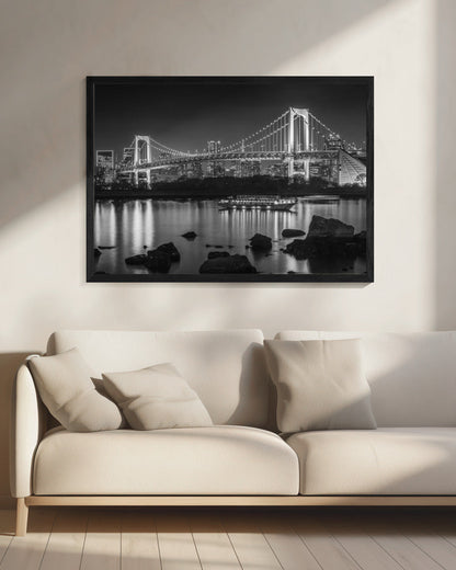 Décoration murale Magnifique pont arc-en-ciel avec la skyline de Tokyo en soirée - monochrome