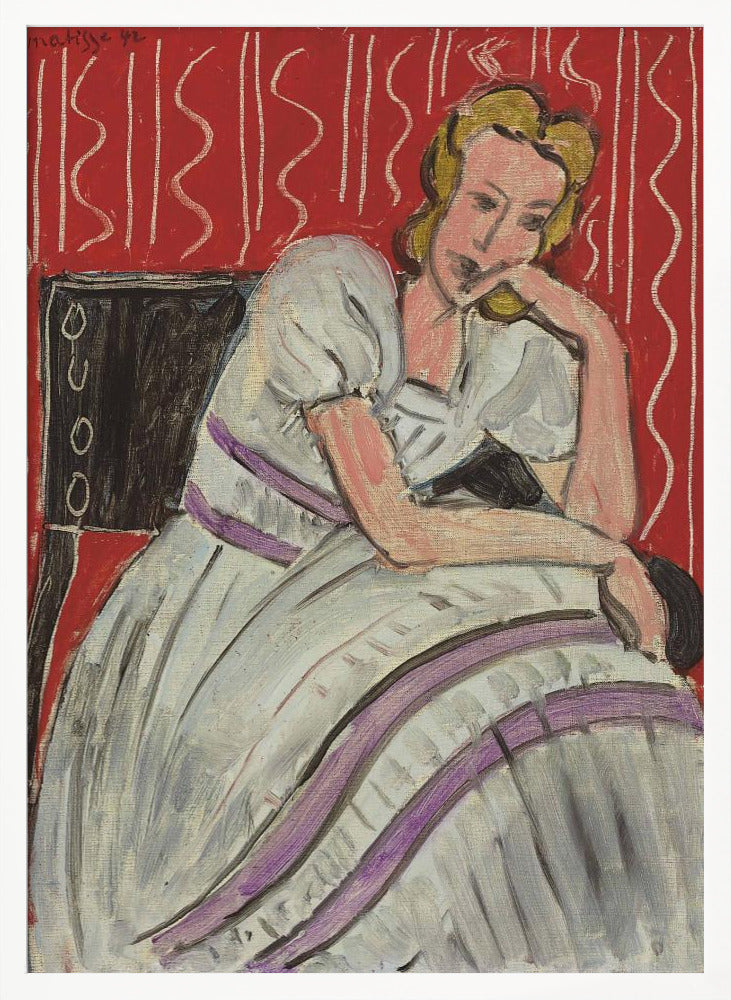 Tableau mural Jeune femme assise en robe grise