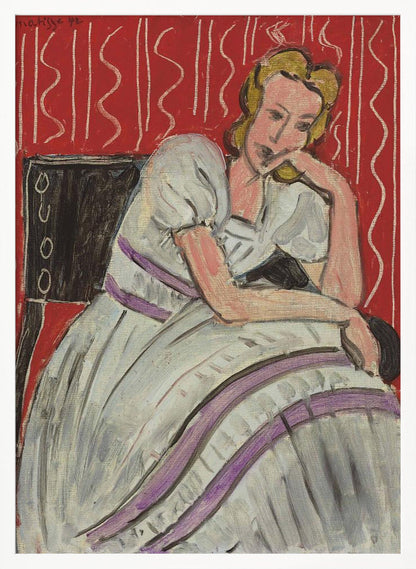 Tableau mural Jeune femme assise en robe grise