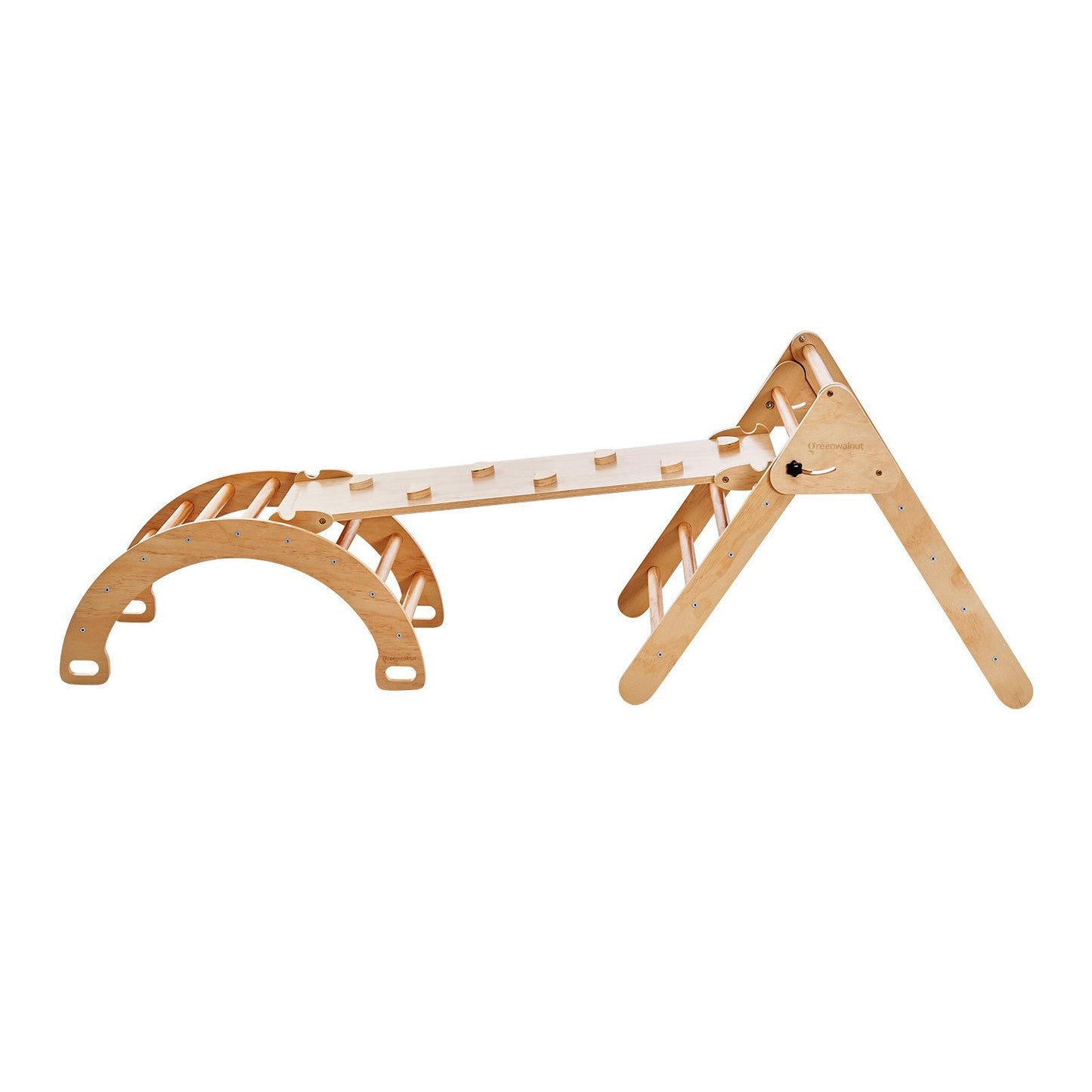 Triangle de Pikler en bois avec arche à bascule et toboggan + rampe | Aire de jeux d'escalade en bois