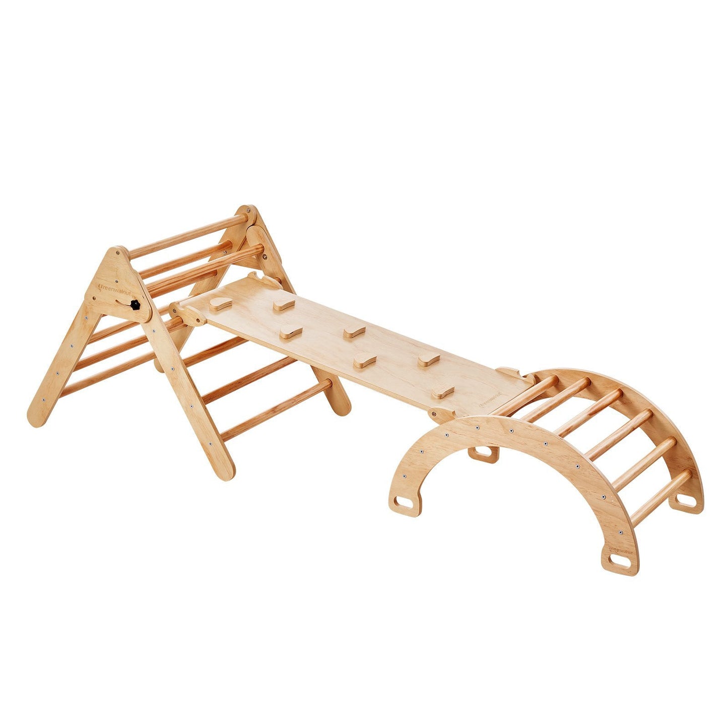 Triangle de Pikler en bois avec arche à bascule et toboggan + rampe | Aire de jeux d'escalade en bois