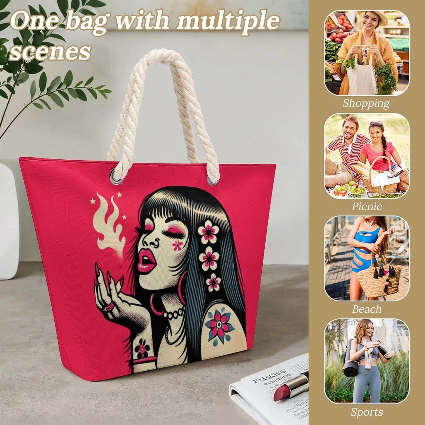 Sac cabas en corde de chanvre Pink Diesel