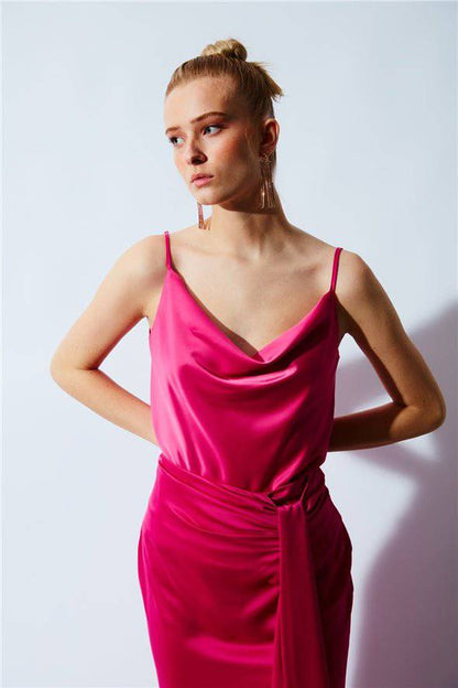 Plunging Neck Satin Cami - Pink