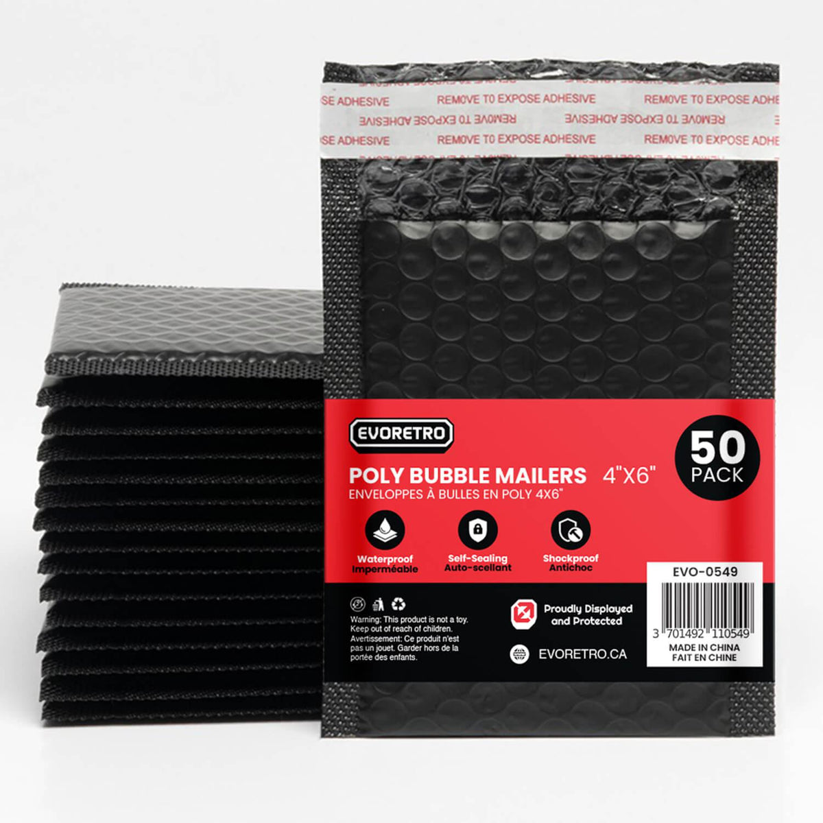 50x EVORETRO Poly Bubble Mailers  4x6" – Black Protective Shipping Envelopes