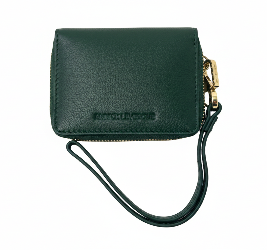 Porte-cartes en cuir Maylia, Vert foncé