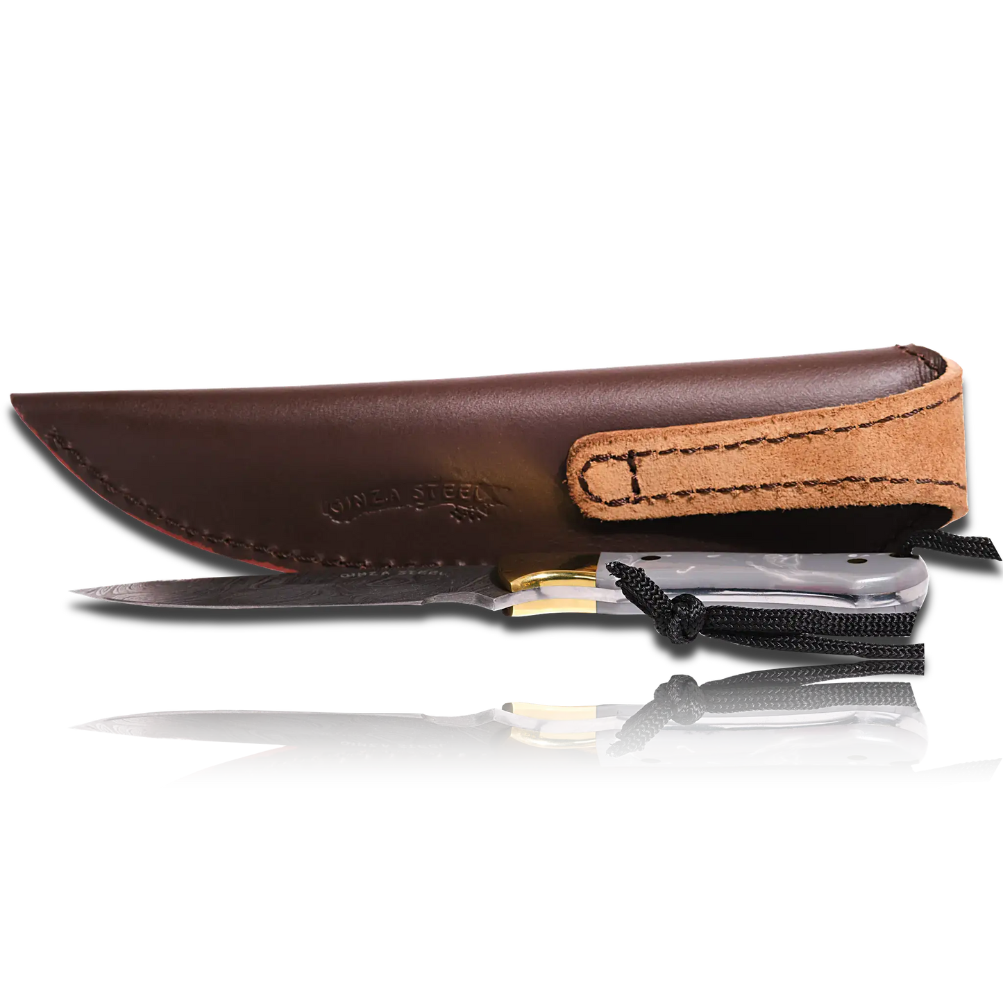 Couteau de chasse Kaito en acier Damas, lame de 4 pouces avec étui en cuir de première qualité