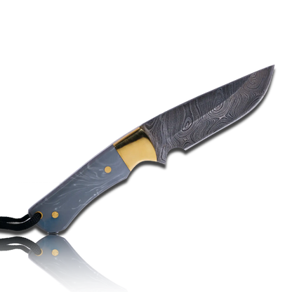 Couteau de chasse Kaito en acier Damas, lame de 4 pouces avec étui en cuir de première qualité