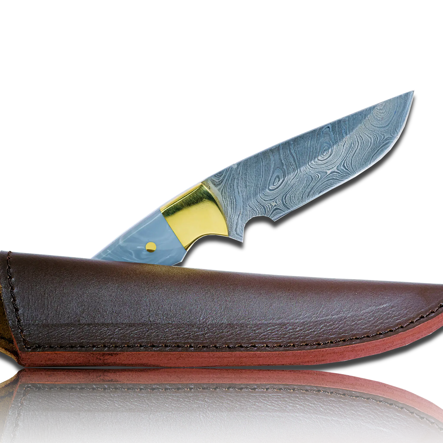 Couteau de chasse Kaito en acier Damas, lame de 4 pouces avec étui en cuir de première qualité