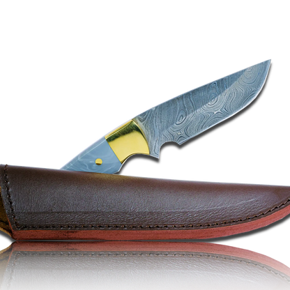 Couteau de chasse Kaito en acier Damas, lame de 4 pouces avec étui en cuir de première qualité