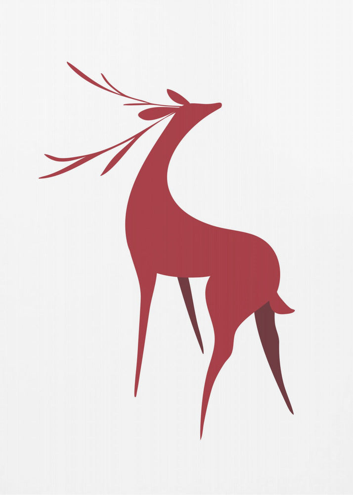 Art mural Cerf rétro stylisé (rouge)