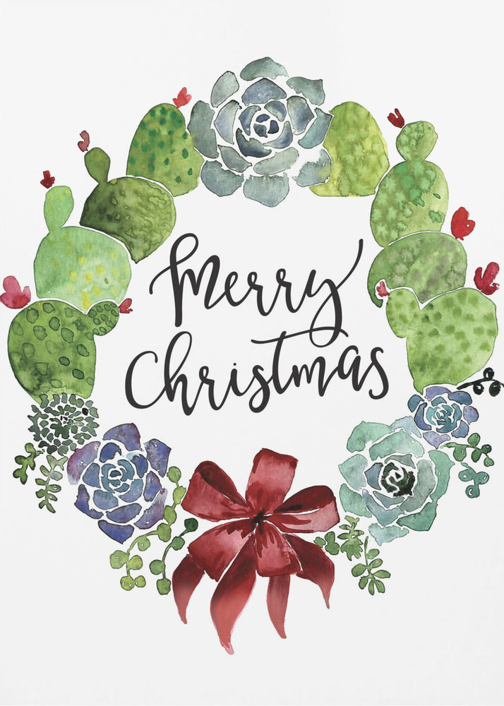 Décoration murale Couronne de Noël cactus et plantes grasses joyeux Noël