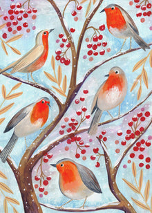 Décoration murale Oiseaux d'hiver rouges-gorges neige de Noël Toiles