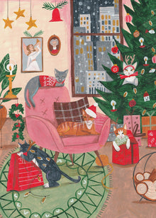 Décoration murale Chats de Noël à New York Impression sur toile