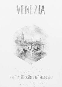 Art mural Coordonnées VENISE Grand Canal | aquarelle monochrome