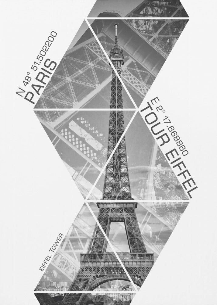 Décoration murale Coordonnées Tour Eiffel PARIS | monochrome