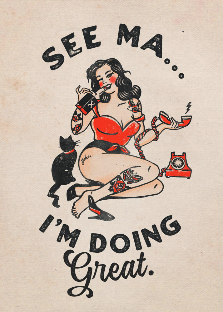 Décoration murale Affiche See Ma Drôle de Pin-up Vintage et Chat