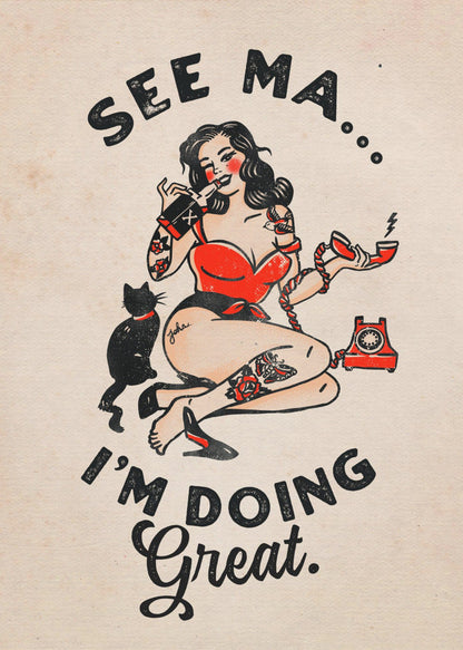 Décoration murale Affiche See Ma Drôle de Pin-up Vintage et Chat
