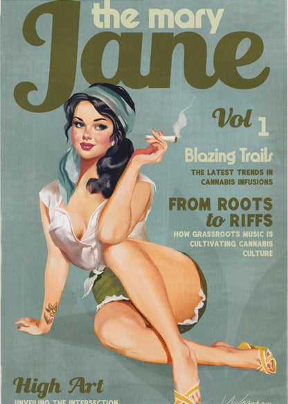 Art mural Mary Jane Rétro Vintage Pin-up Cannabis Art
