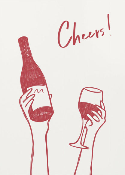 Décoration murale Illustration et texte « Cheers » (noir et blanc)