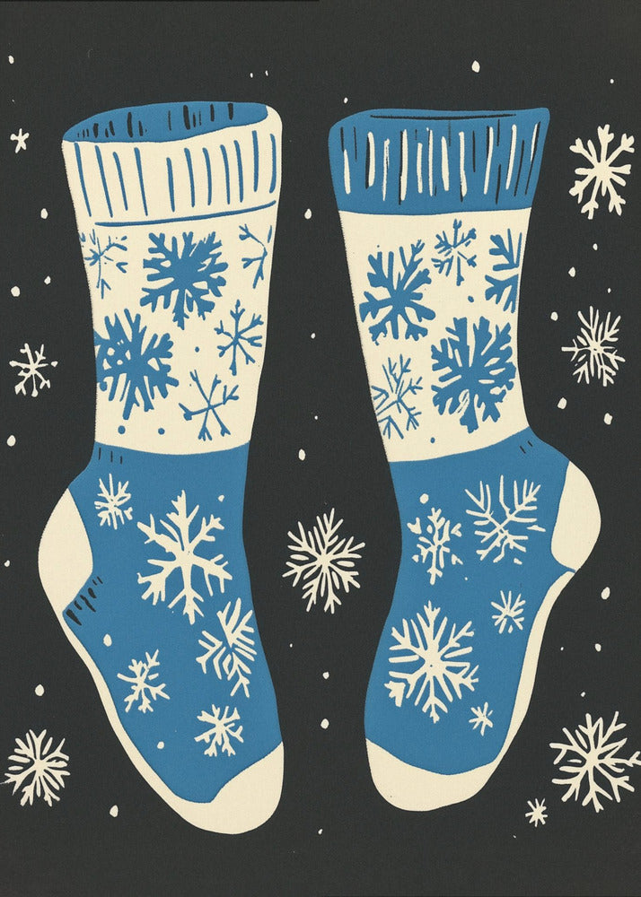 Décoration murale Chaussettes vintage en tricot bleu sur fond noir - Impression sur toile