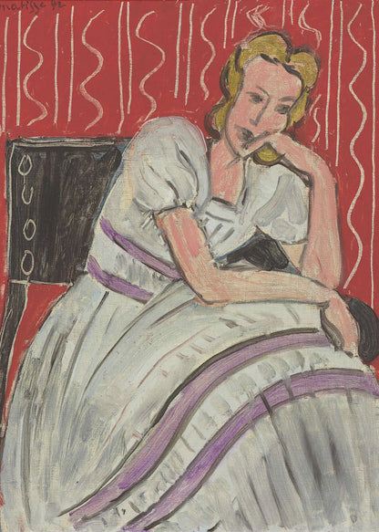 Tableau mural Jeune femme assise en robe grise