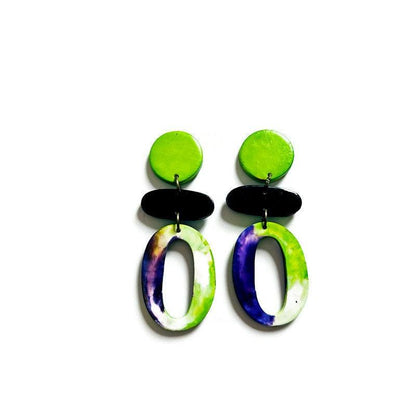 Handmade Purple Neon Green Statement Jewelry Set