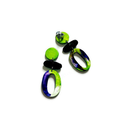 Handmade Purple Neon Green Statement Jewelry Set