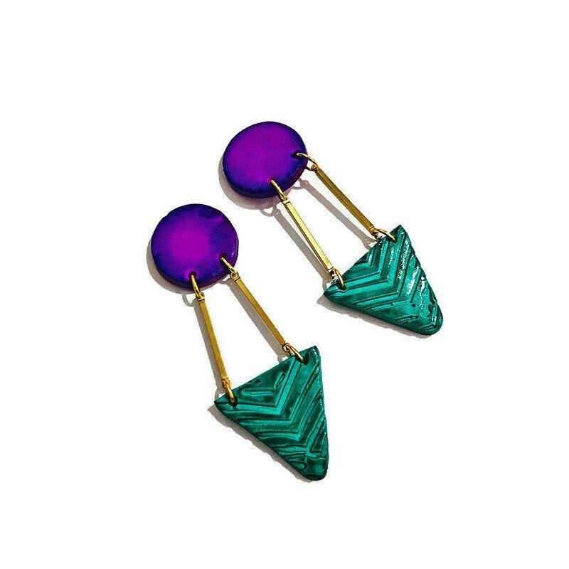 Boucles d'oreilles Art déco noires et dorées faites à la main - « Dupa »