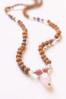 Rose Quartz, Amethyst, Moonstone, Rhodochrosite Stone - Love Mala Necklace