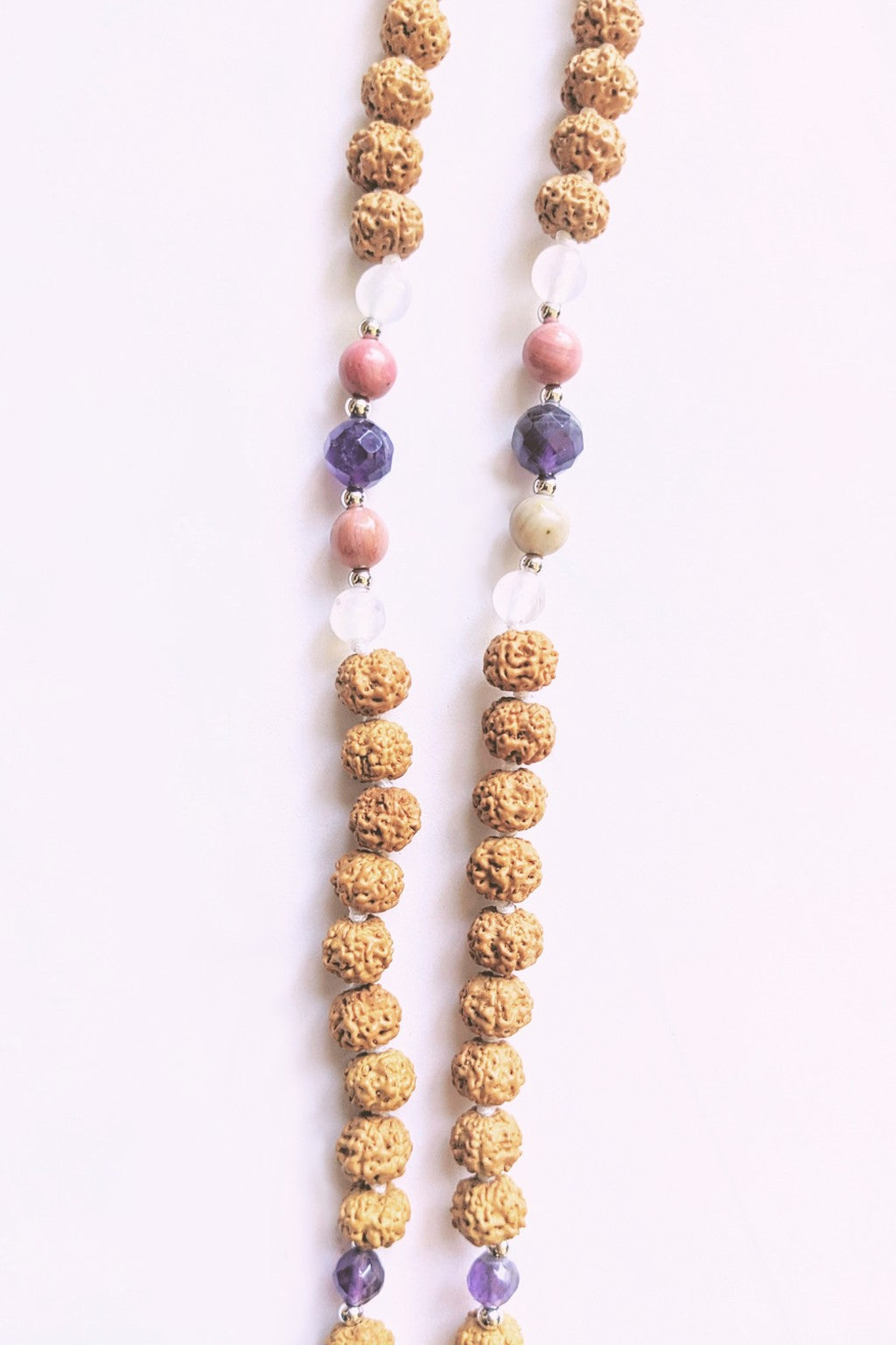 Rose Quartz, Amethyst, Moonstone, Rhodochrosite Stone - Love Mala Necklace