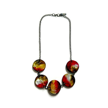 Parure Collier et Boucles d'Oreilles Rustiques à Perles, Faits à la Main en Argile et Peints à l'Encre à Alcool