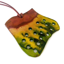 Rustic Chunky Pendant Necklace | Earthy Gold, Chartreuse & Brown Polymer Clay