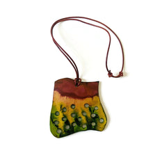 Rustic Chunky Pendant Necklace | Earthy Gold, Chartreuse & Brown Polymer Clay