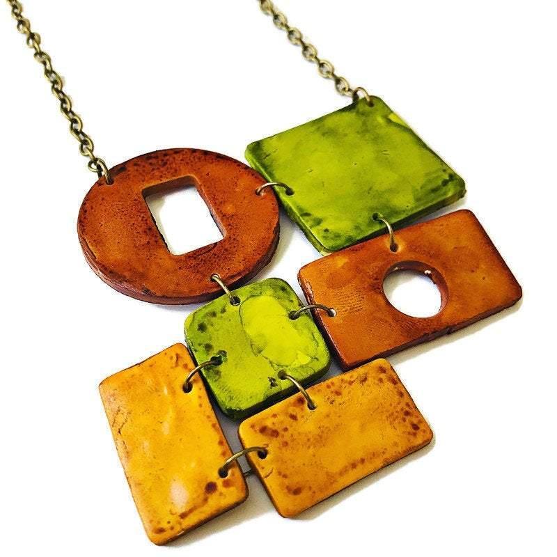 Rustic Geometric Jewelry Set with Statement Necklace & Earrings