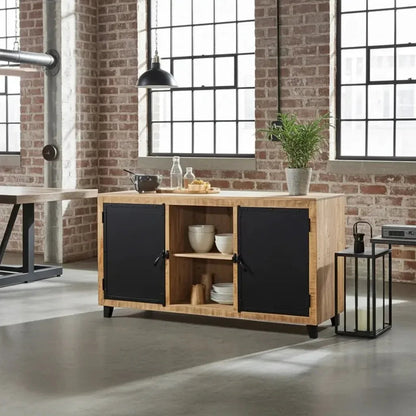Buffet en manguier avec portes en acier noir