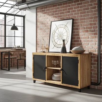 Buffet en manguier avec portes en acier noir