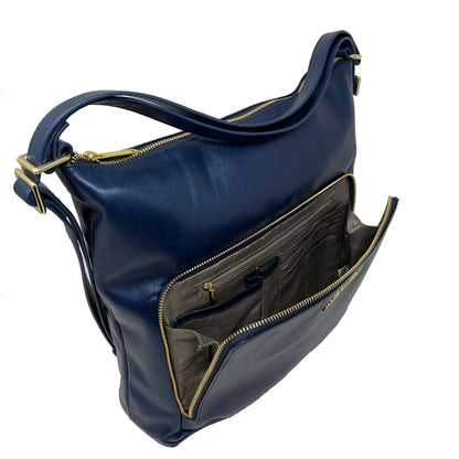 Sac à main en cuir transformable bleu marine, Alexandra